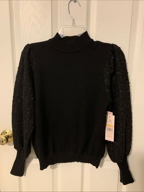Nanette Lepore Black Mock Neck Sweater with Sequin Balloon Sleeves  NWT - size S